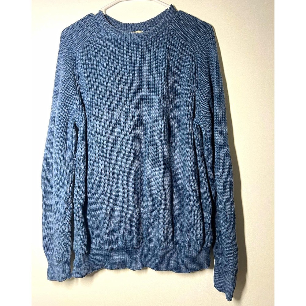 VTG L.L.Bean Men's Blue Rib Knit 100% Cotton Crew Neck Pullover Sweater Size M
